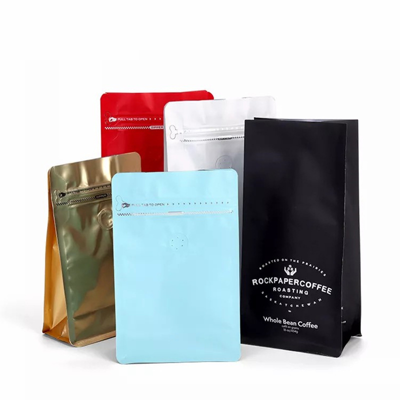 Custom Printed Flat Bottom Coffee Bag With Valve And Zipper Kraft Paper 250G Coffee Bean Tea Packaging Pouch