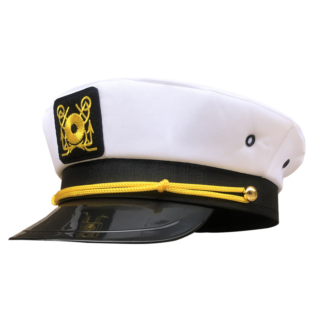 wholesale gold custom embroidery fashion captain sailor white hats yacht caps For Promotion Sailor captain hats