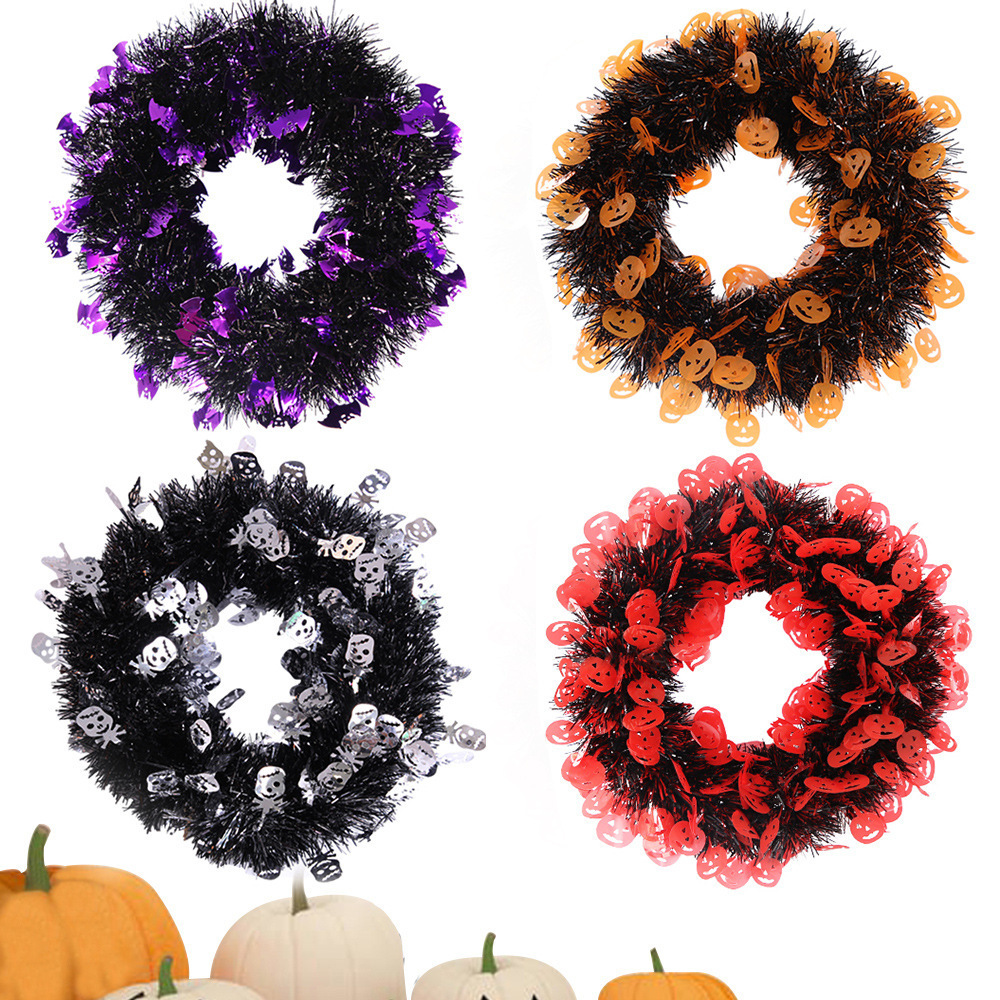 New Listing Halloween Easter Christmas Round Wreath Pumpkin Ghost Bat Accessory Tinsel wreath