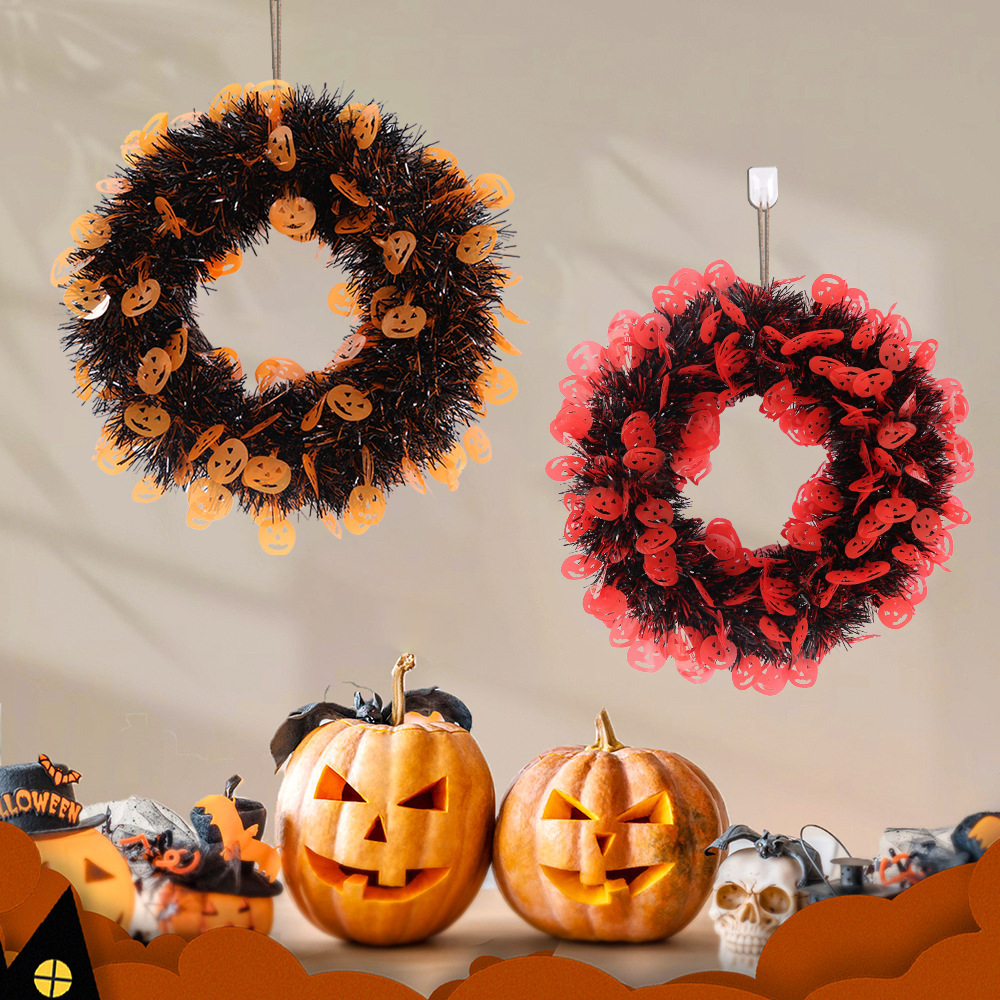 New Listing Halloween Easter Christmas Round Wreath Pumpkin Ghost Bat Accessory Tinsel wreath