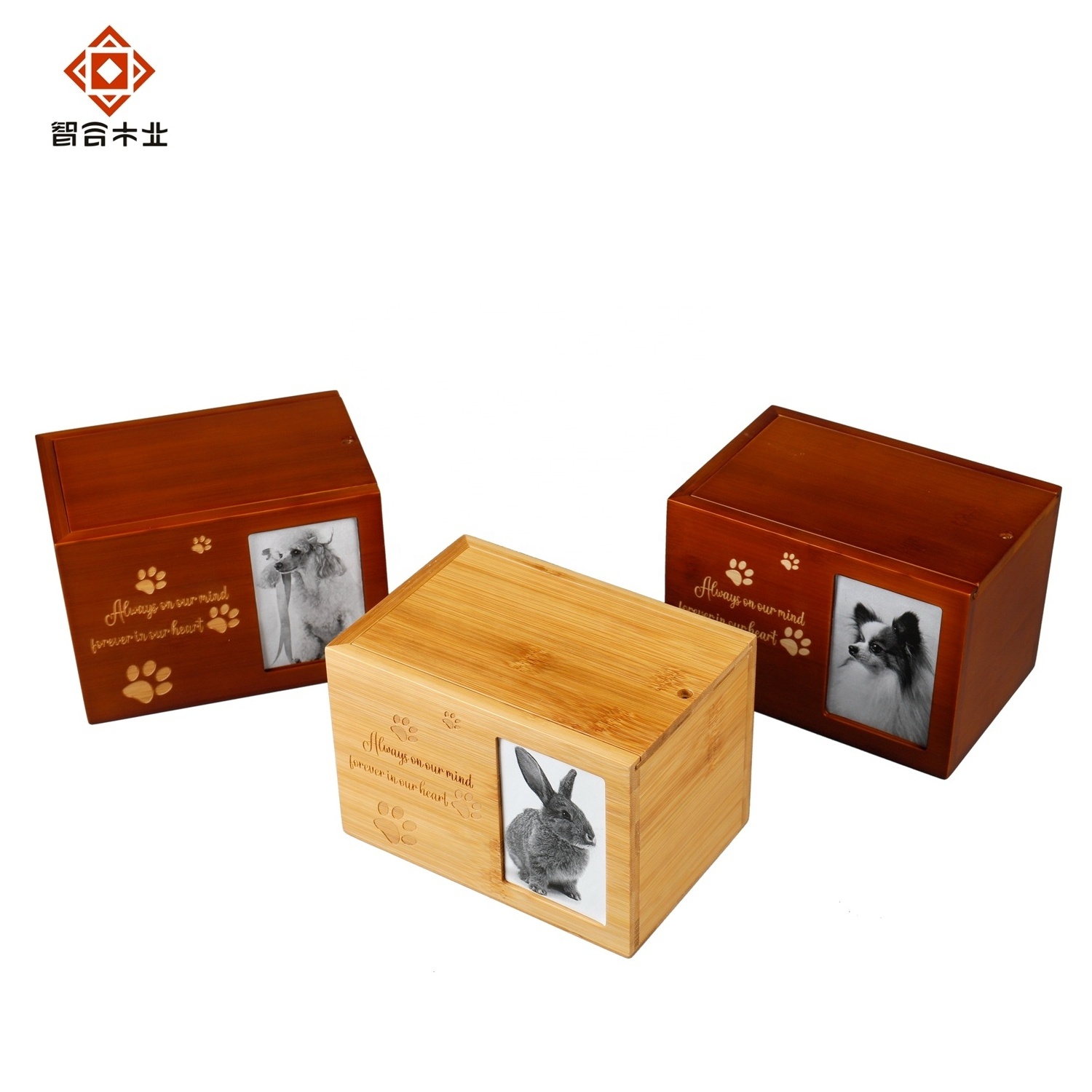 Factory Rectangle Sliding Lid Custom Laser Pattern Lovely Small Animal Ash Cremation Bamboo Pet Urn