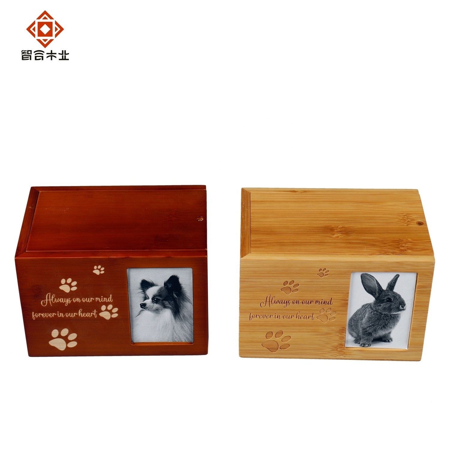 Factory Rectangle Sliding Lid Custom Laser Pattern Lovely Small Animal Ash Cremation Bamboo Pet Urn