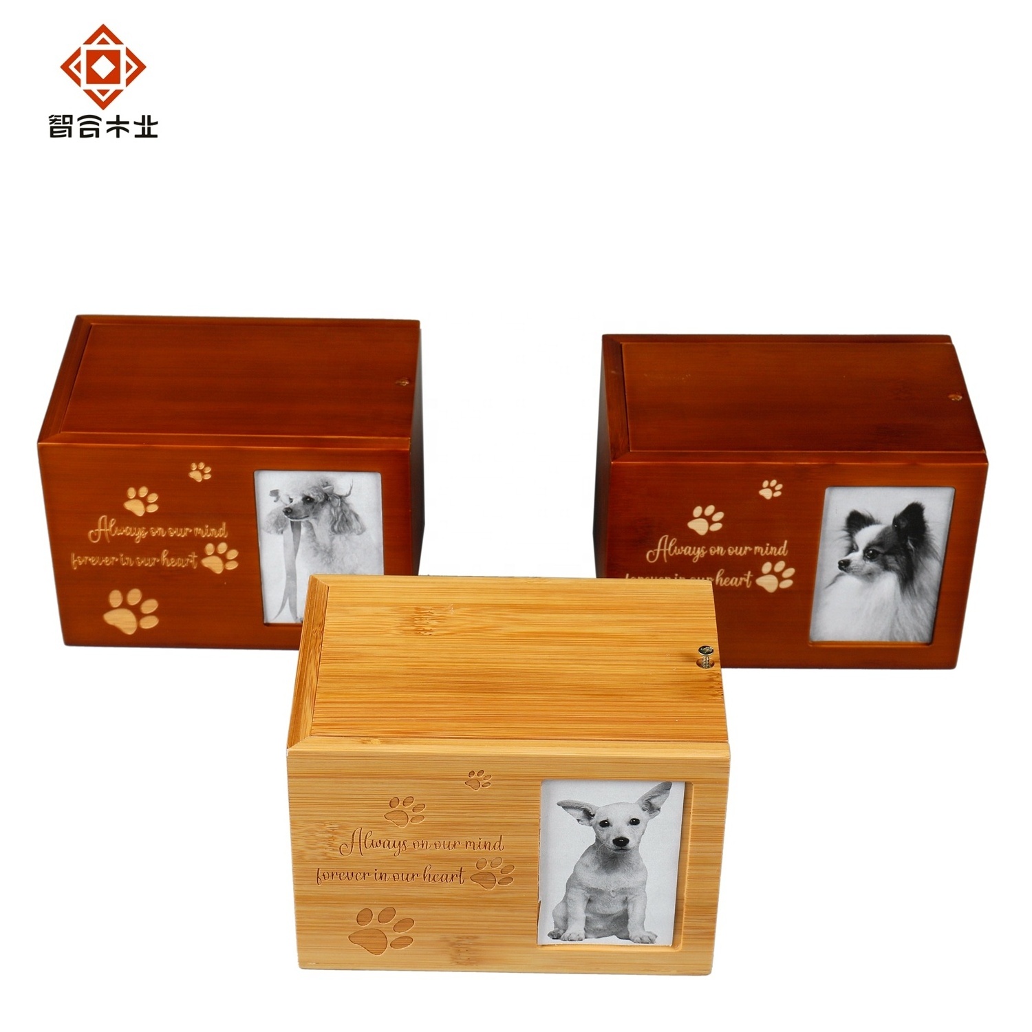 Factory Rectangle Sliding Lid Custom Laser Pattern Lovely Small Animal Ash Cremation Bamboo Pet Urn