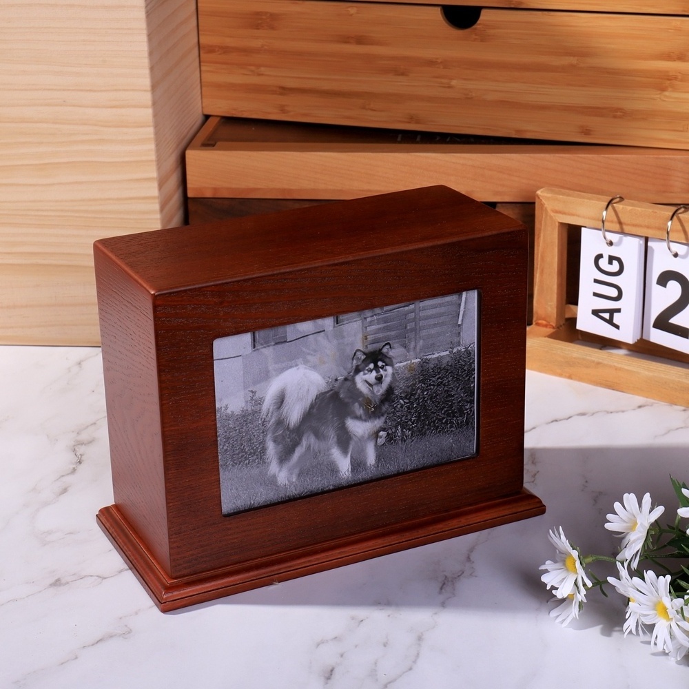 Wooden memorial jar box with pictures, human ashes cremation  pet cat adult memorial jar ashes burial jar wooden urn