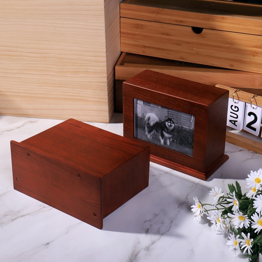 Wooden memorial jar box with pictures, human ashes cremation  pet cat adult memorial jar ashes burial jar wooden urn