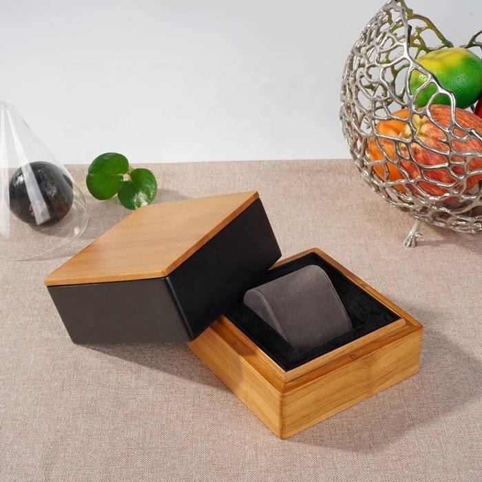 Two colours custom packaging case luxury wrist watch storage box mdf rubber solid wood watch box