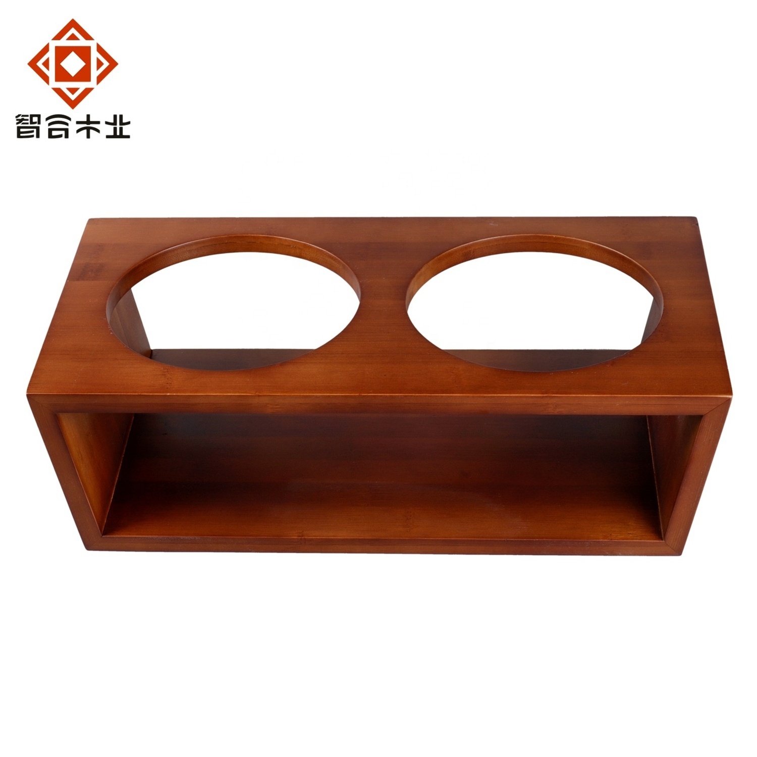 Hot Selling Factory Customized Bamboo Pet Accessoires Cats Dogs Feeder Double Bowl Raised Stand