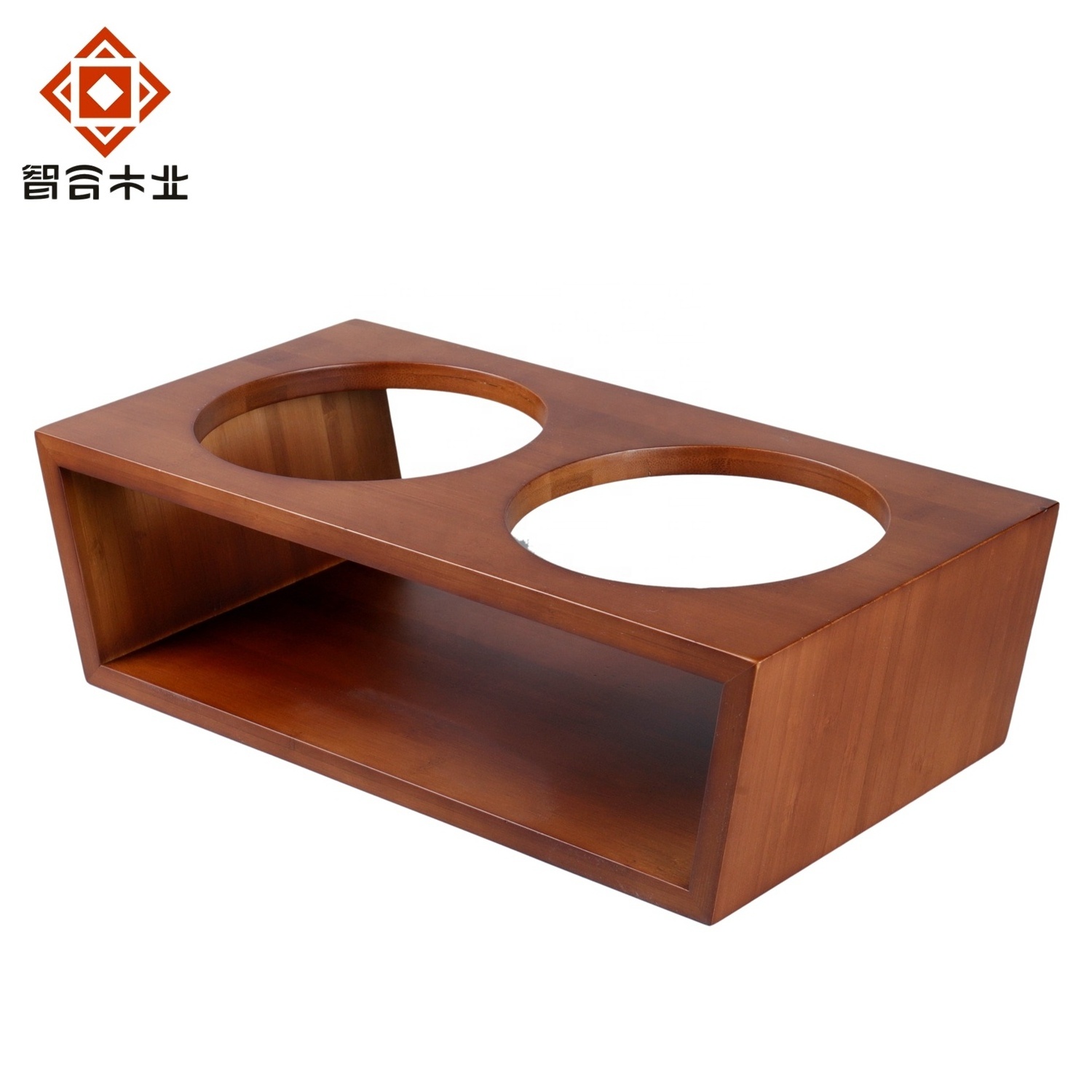 Hot Selling Factory Customized Bamboo Pet Accessoires Cats Dogs Feeder Double Bowl Raised Stand