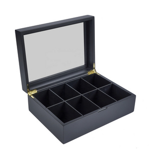 Factory Custom Wooden Black Matte 6 Compartment Reusable Wooden Tea Gift Packing Box