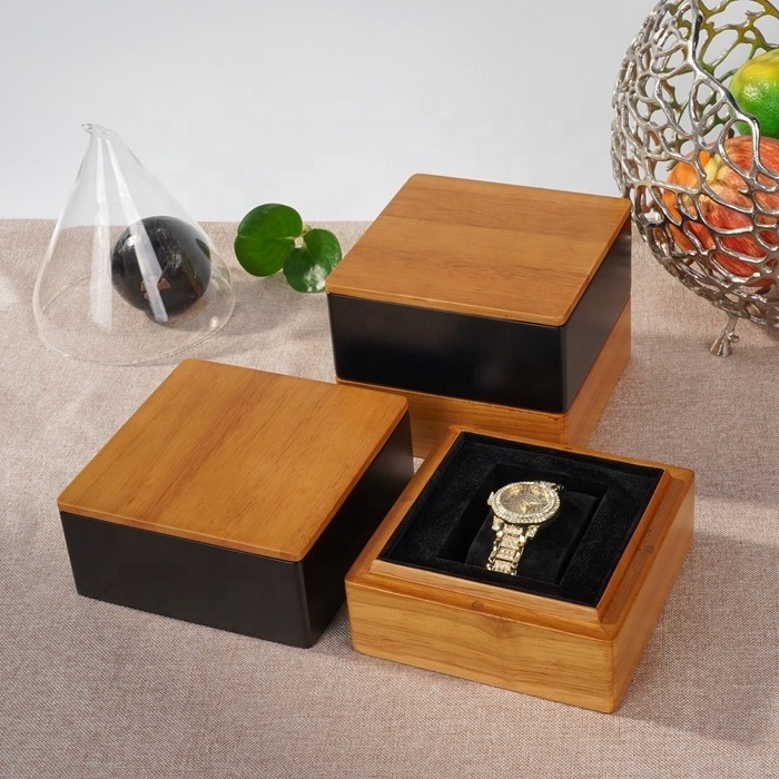 Two colours custom packaging case luxury wrist watch storage box mdf rubber solid wood watch box