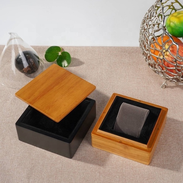 Two colours custom packaging case luxury wrist watch storage box mdf rubber solid wood watch box