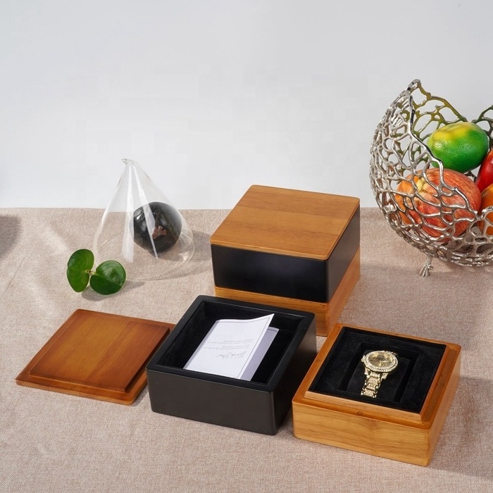 Two colours custom packaging case luxury wrist watch storage box mdf rubber solid wood watch box