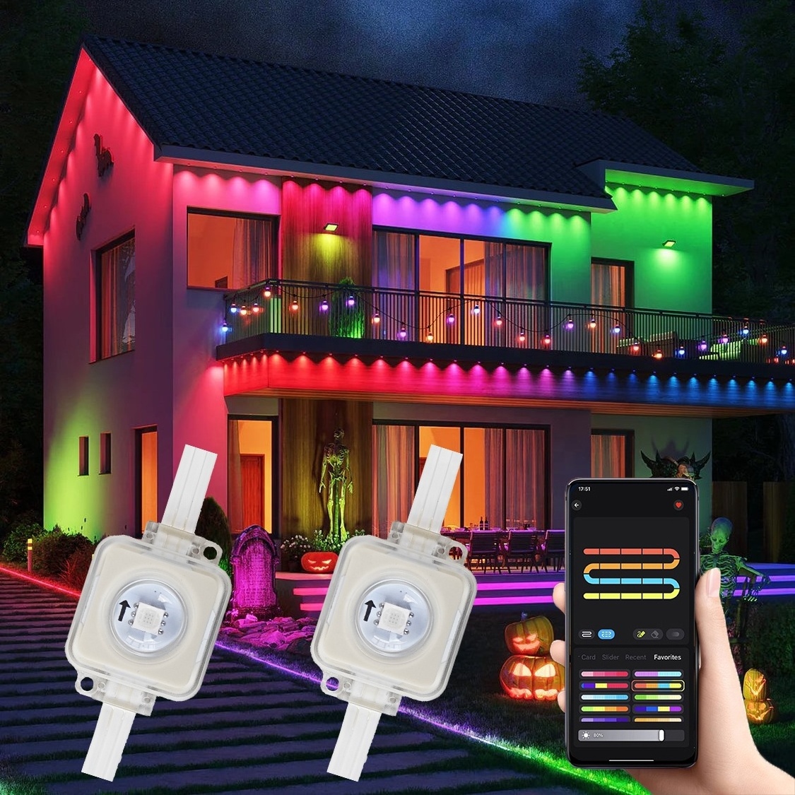 RGB IC WIFI waterproof color change permanent holiday string light aluminum house led point light