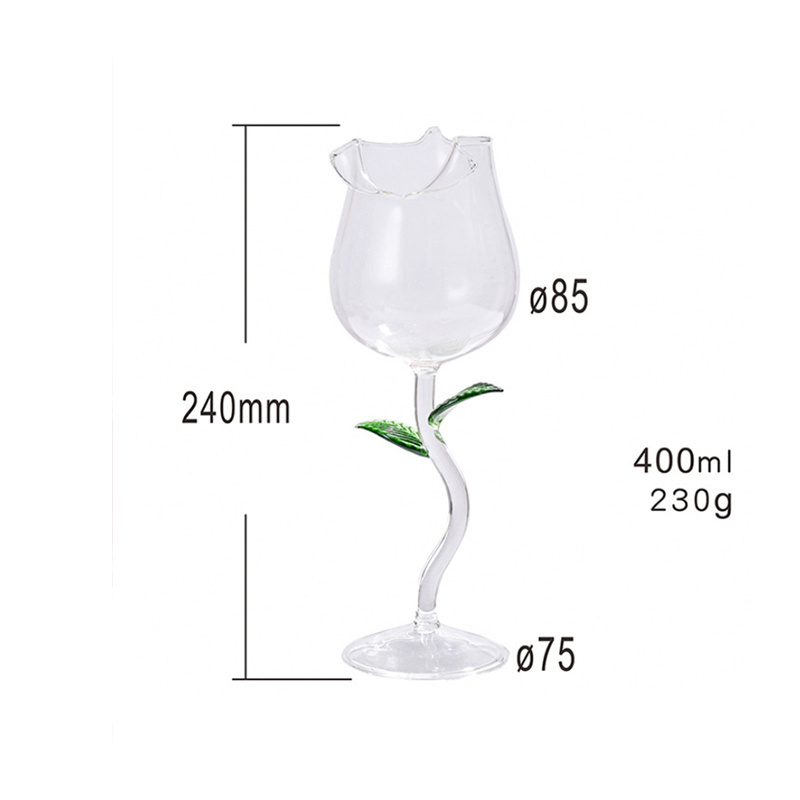 Custom Logo Creative High Borosilicate Goblet Rose Shaped Glass Transparent Clear Wine Glass Goblets