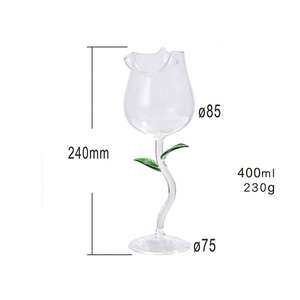 Custom Logo Creative High Borosilicate Goblet Rose Shaped Glass Transparent Clear Wine Glass Goblets