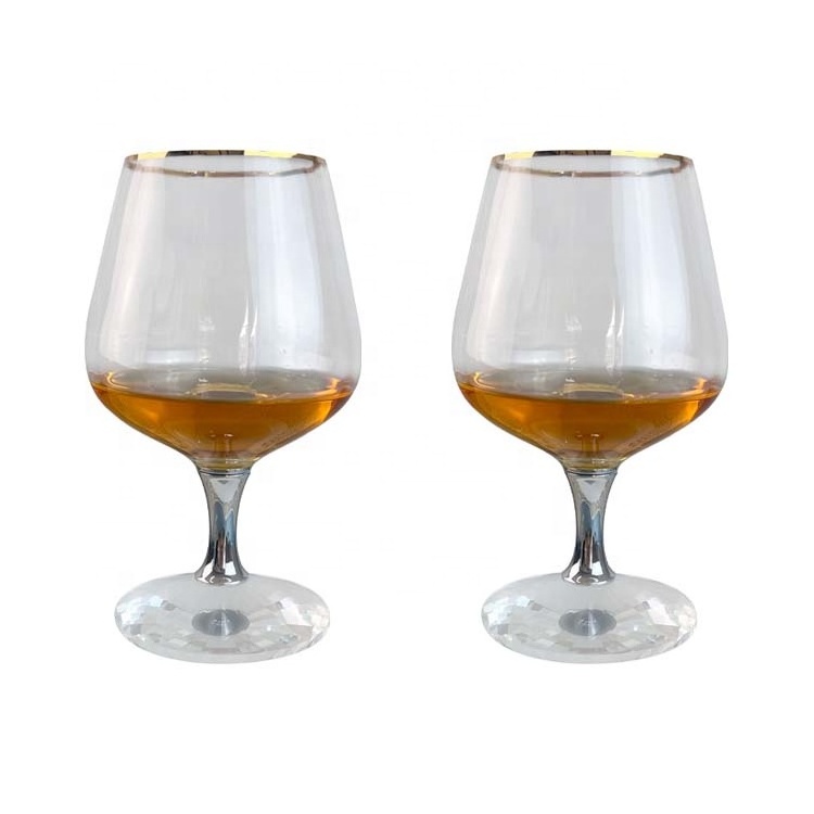 Gold Rim Silver stem Rotating Brandy Glass Tasting Glasses Cognac Crystal Spirits Drinking Glass Snifters