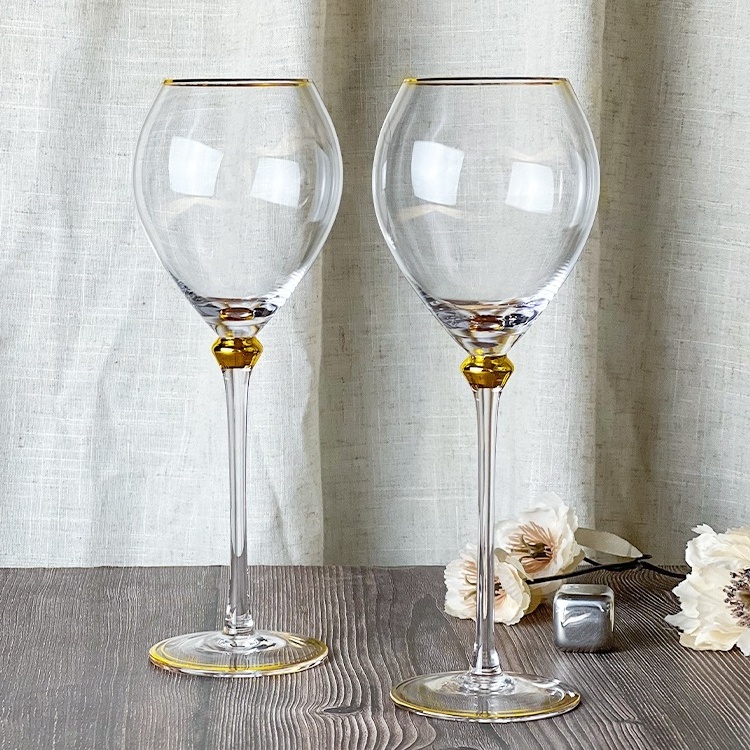 Gold Rim Pear Shaped Red Wine Glasses Clear Wine Glasses  Crystal For Wedding party Christmas Gift