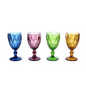 In stock engraved tinted wine drinking set cup solid color blue amber green pink water goblets custom wine glasses