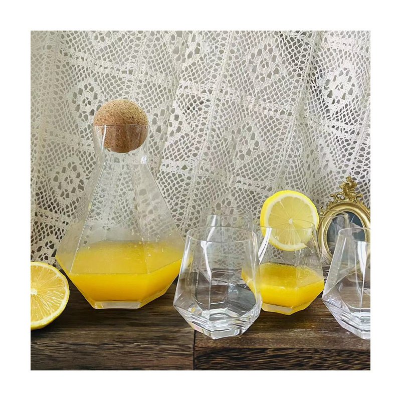 Unique Shape Glass Colored glass cups Amber Gray Clear Colorful Jug Set Water Pitcher Set Drinking glasses cup water