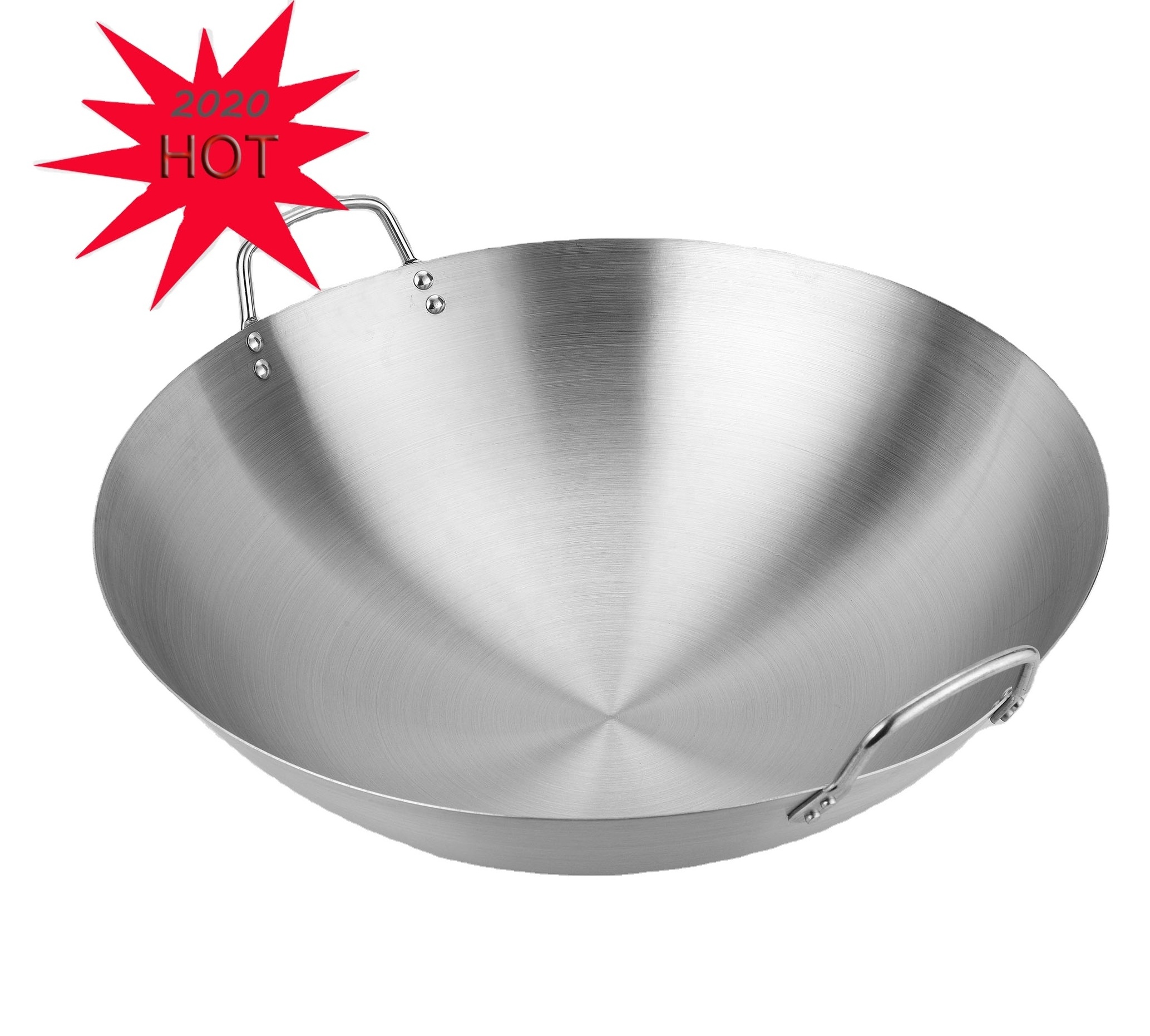 30 inch Commercial Restaurant  stainless steel  matt finished chinese Wok Pan With double Handle