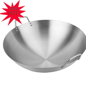 30 inch Commercial Restaurant  stainless steel  matt finished chinese Wok Pan With double Handle