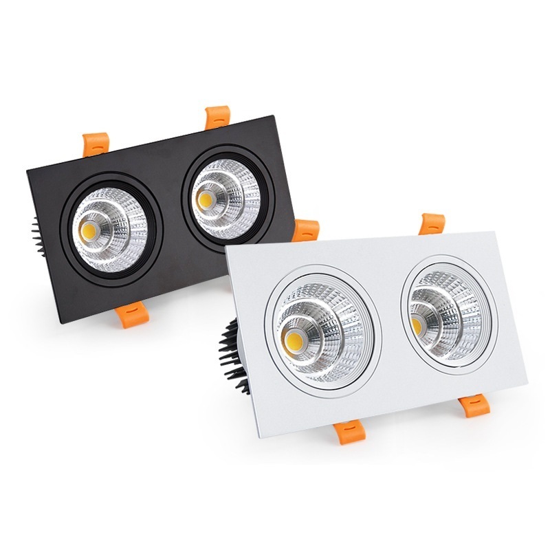 Wholesale 7W 12W 20W 30W Square Double Head Spotlight Recessed Ceiling Mount COB Lamp Led Grille Light