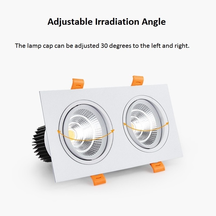 Wholesale 7W 12W 20W 30W Square Double Head Spotlight Recessed Ceiling Mount COB Lamp Led Grille Light