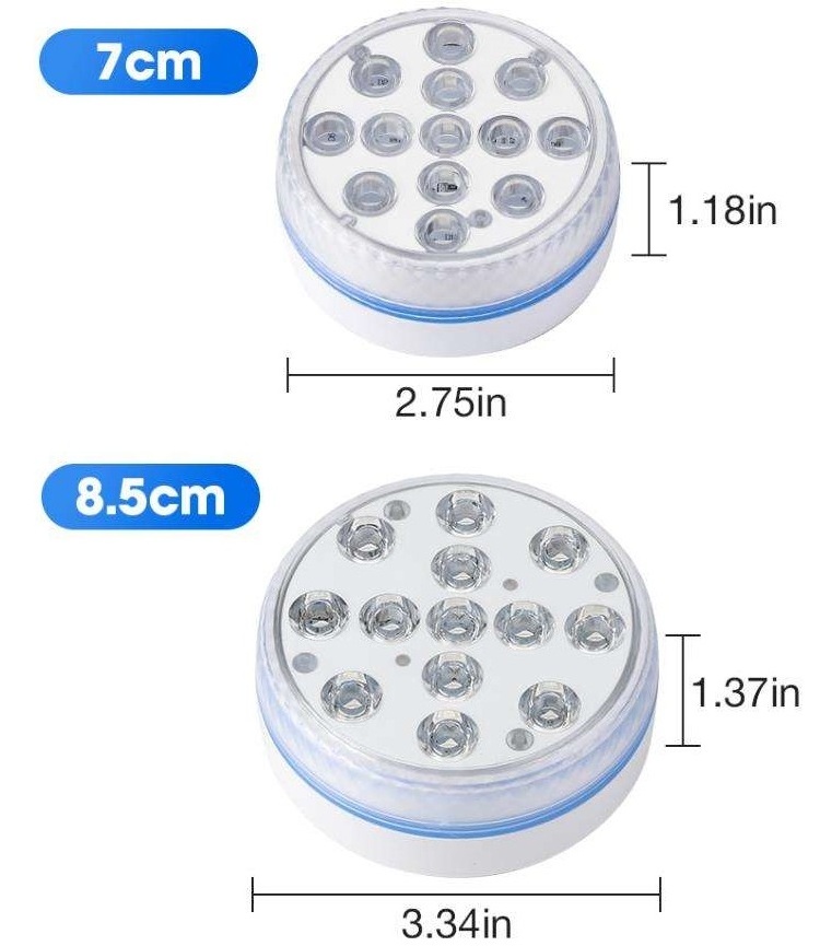 Battery Operated Submersible Led Light Waterproof IP68 RGB Diving Lamp Underwater Swimming Pool Light with Suction Cup