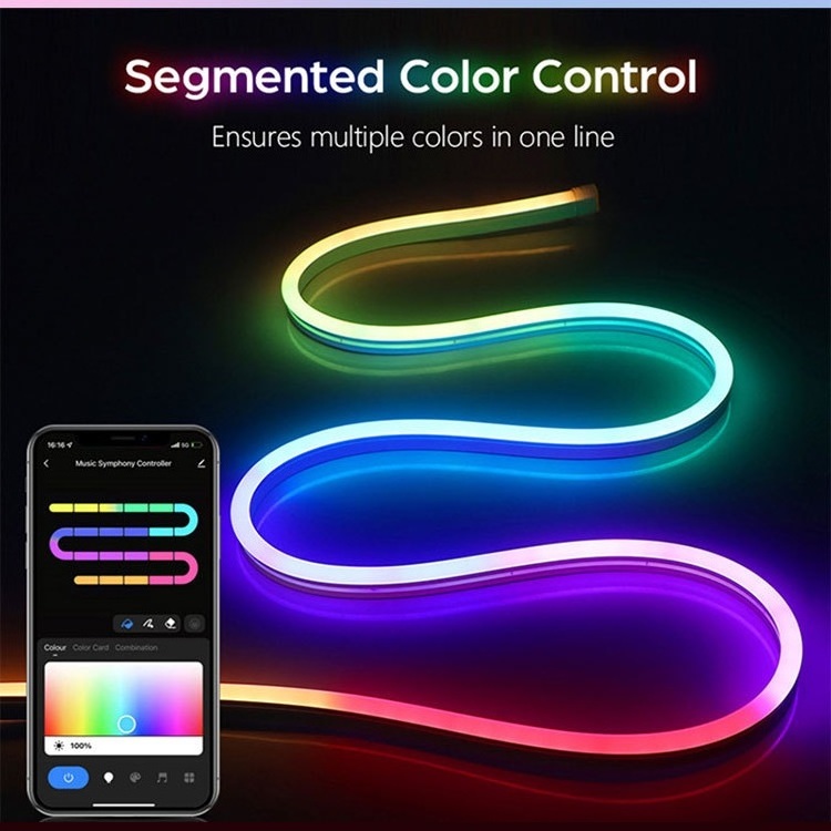 Waterproof Flexible Soft Running Water RGB Led Strip 12V 24V Smart RGBIC Flex Led Neon Rope Lights for Hotel Room