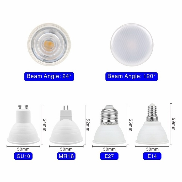 Lamp Base E27 GU10 MR16 Spotlights 7W Light Cup COB and SMD Dimmable and Non-dimmable Led Spot Lights