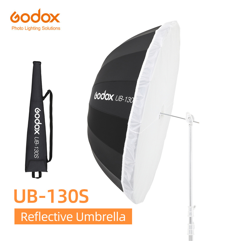 Godox UB-130S 51'' 130cm Parabolic Black Reflective Umbrella Studio Light Umbrella with Black Silver Diffuser Cover Cloth