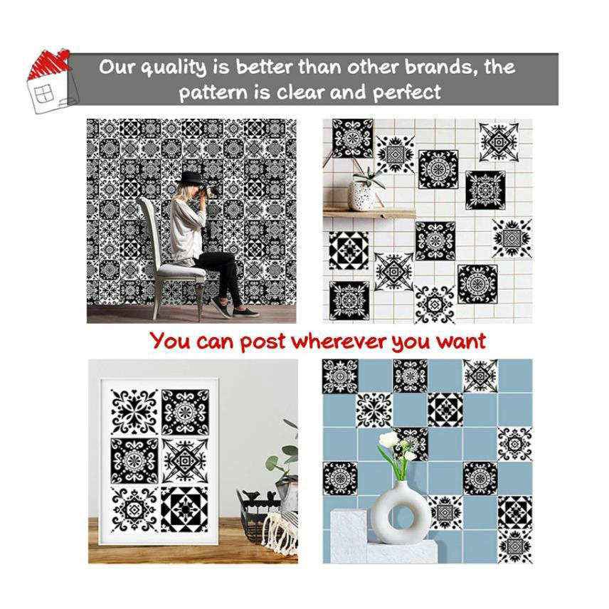 Black And White Tile Wall Bathroom And Kitchen Decorative Stickers