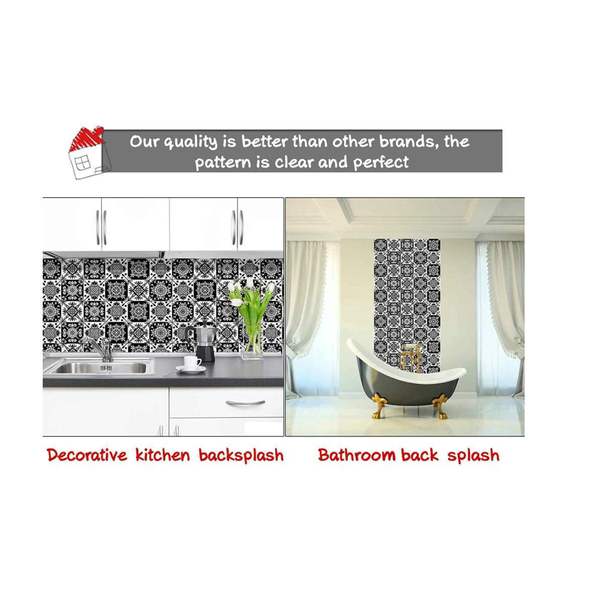 Black And White Tile Wall Bathroom And Kitchen Decorative Stickers