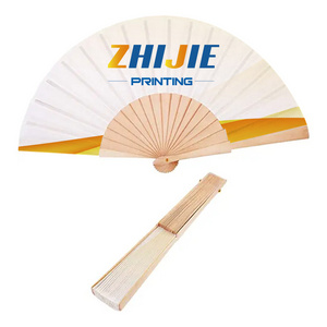 Personalized hand fan pastel colors white silk fan chinese style folding bamboo silk fabric paper fans