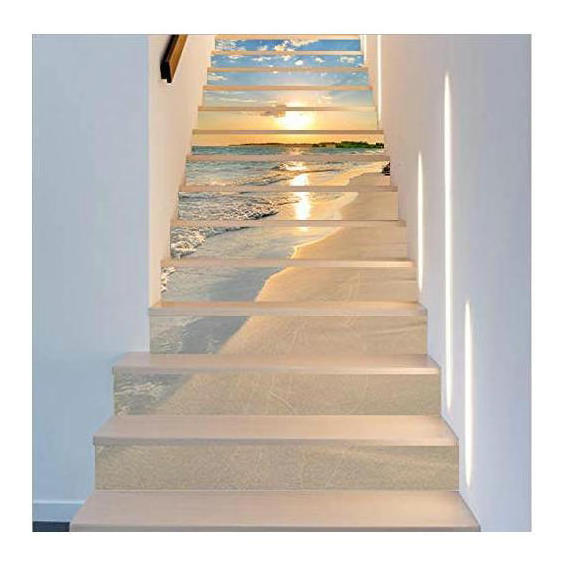 3D Sunrise Ocean Beach Self-Adhesive Stair Risers Stickers