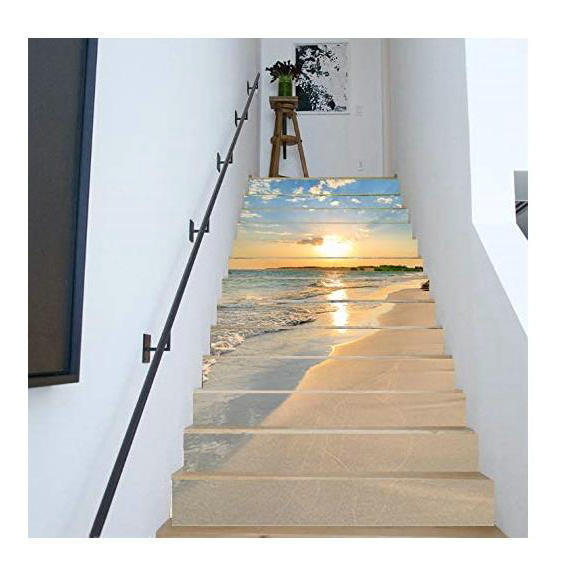 3D Sunrise Ocean Beach Self-Adhesive Stair Risers Stickers