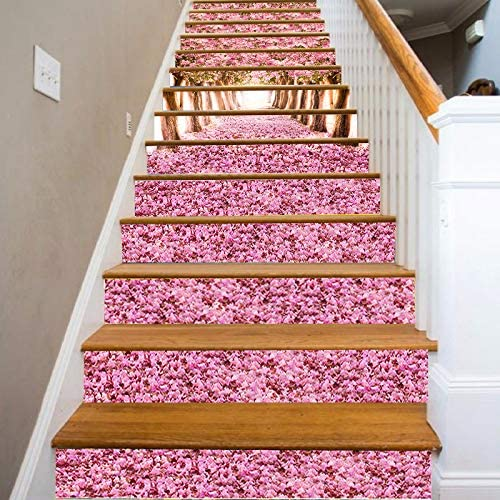 Removable Staircase Stickers for Wedding Home Restaurant Decals 3D Romantic Pink Cherry Flowers Self-Adhesive Stair Stickers