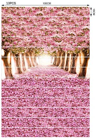 Removable Staircase Stickers for Wedding Home Restaurant Decals 3D Romantic Pink Cherry Flowers Self-Adhesive Stair Stickers