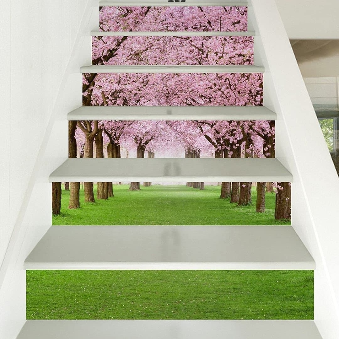 Fashion Home Self-Adhesive Wall Decal Waterproof Staircase Decoration Cherry Tree Stair Sticker