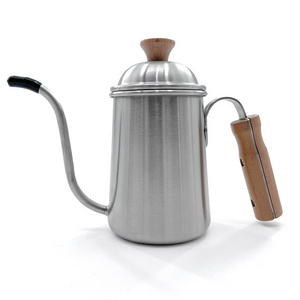 650ml Outdoor Camping Wooden Handle Thickened Stainless Steel Long Beaked Hand Drip Pour Over Hot Water Tea Pot Coffee Kettle