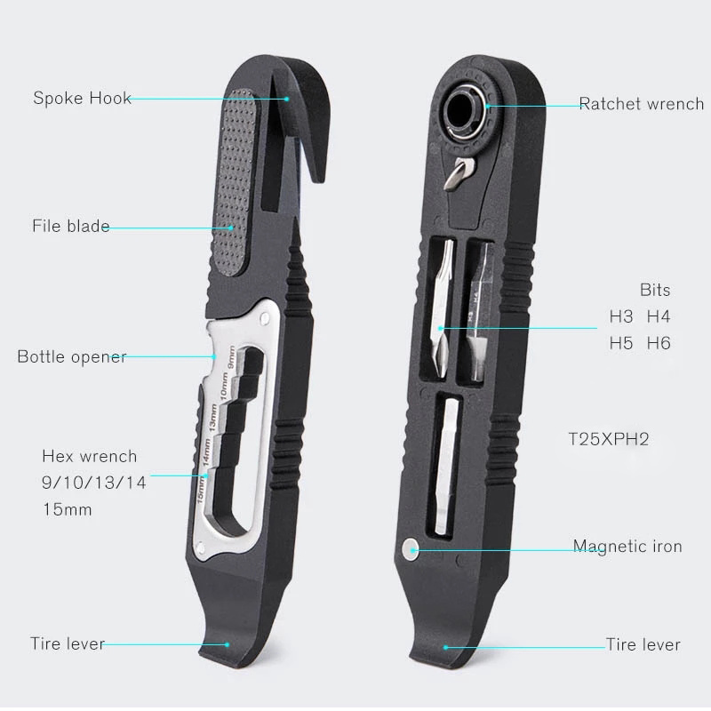 Multifunctional Bicycle Maintenance Tool Prying Tire Filing Tyre External Hexagonal Wrench One Rod Screw Ratchet Wrench