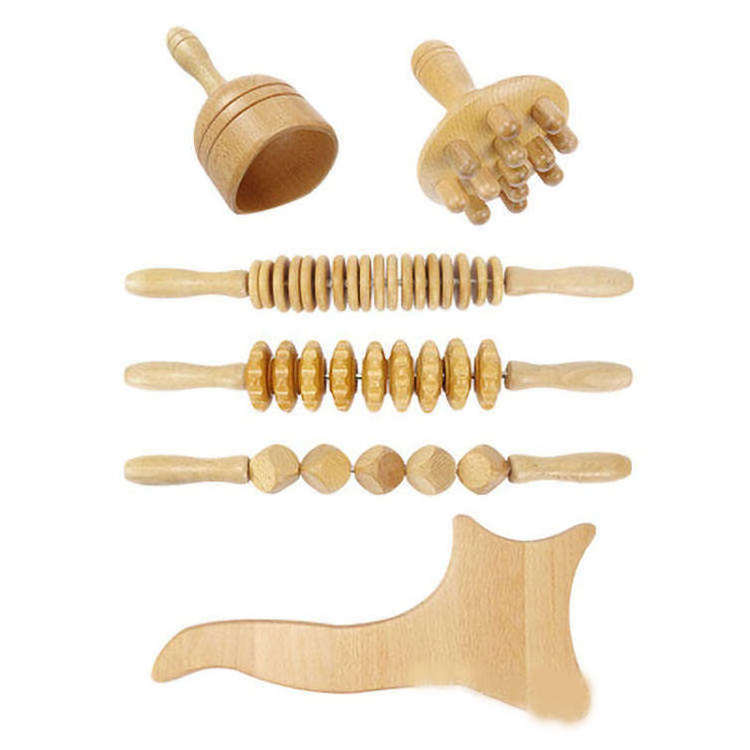 Private Label High Quality Wood Therapy Massage Tools Set Wooden Gua Sha Roller Stick Lymphatic Drainage Tool