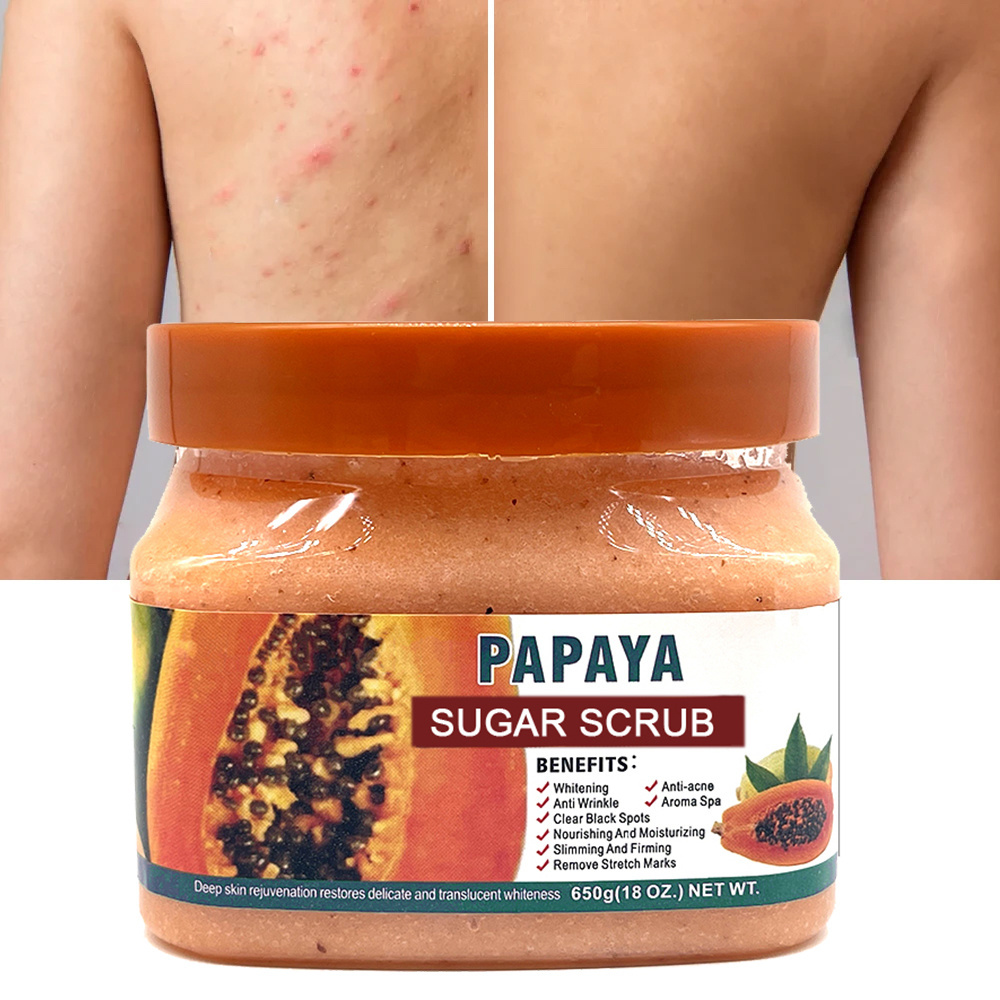 Custom Logo Private Label Natural Exfoliating Whitening Organic Papaya Shea Butter Charcoal Sugar Body Scrub