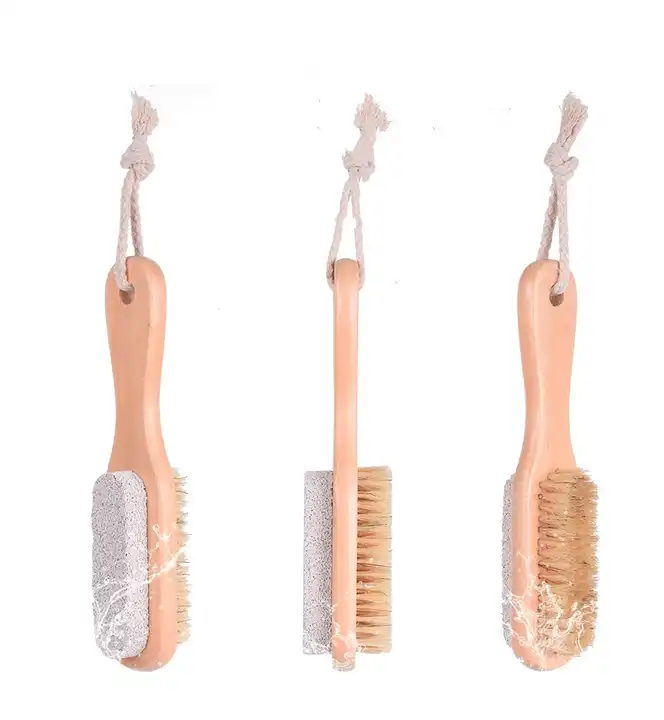 New Arrival Wooden Spa Foot Scrub Stone Brush Clean Dead Skin Bristle Brush Scrub Two-Sided Small Massage Brush