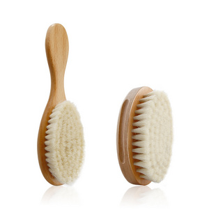 Custom Professional Free Sample Approved Baby Hair Wooden Brush Baby Comb And Brush Set Goat Hair Baby Brush