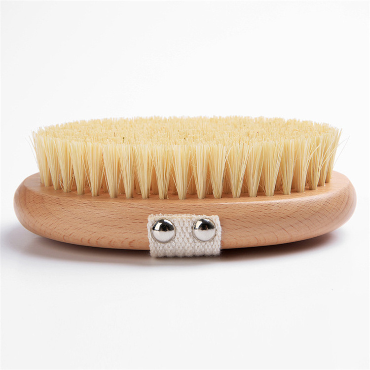 wholesale OEM Logo 100% natural vegan sisal bristle exfoliating brush bamboo wooden handle shower dry body skin bath brush