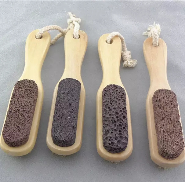 Natural Lava Foot Brush Body Exfoliating Double Side Pumice Stone Soft Bristle Wood Brush