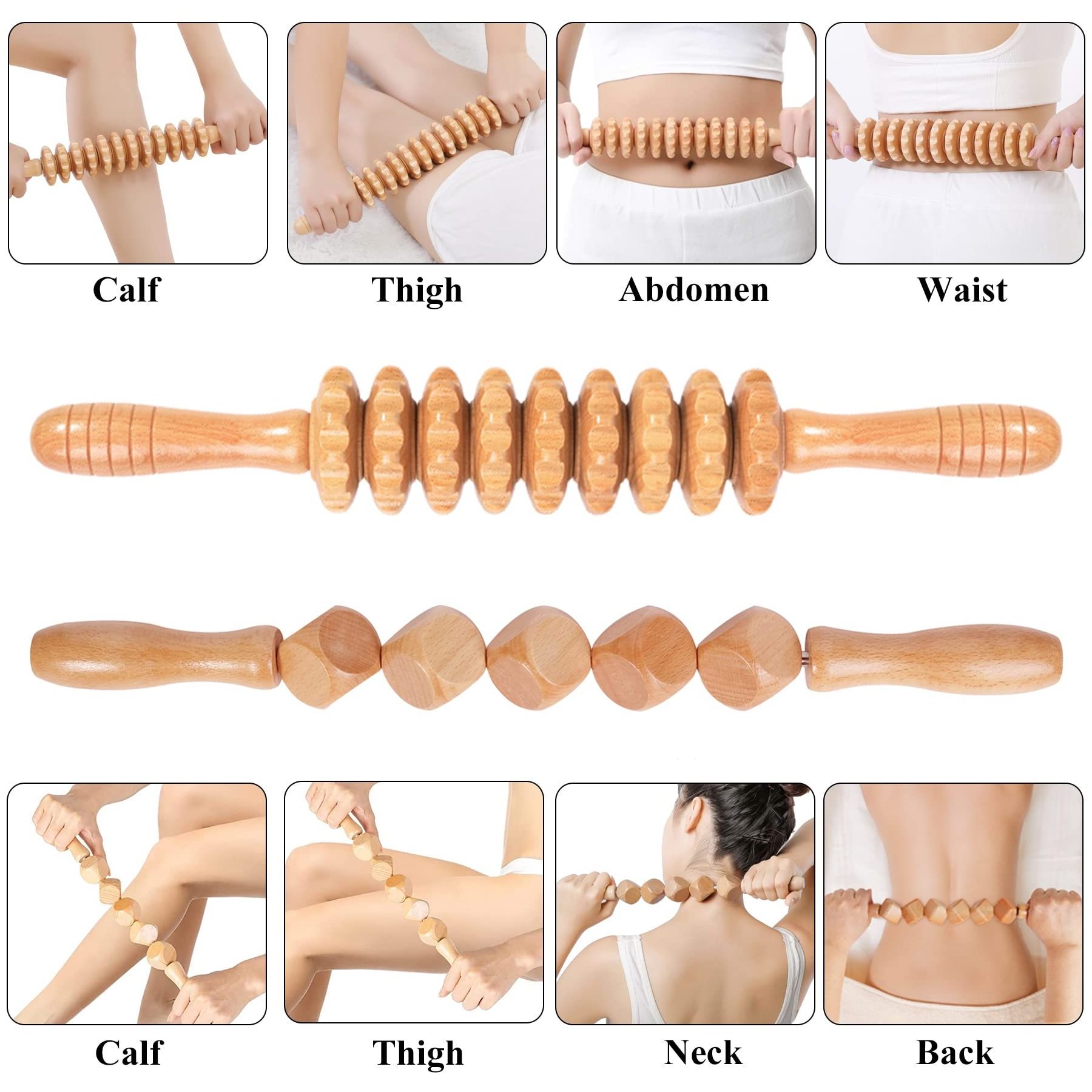 Private Label Wood Therapy Massage Tools Wooden Roller Guasha Wood Stick Massage Tool Set