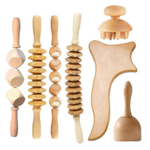 Private Label High Quality Wood Therapy Massage Tools Set Wooden Gua Sha Roller Stick Lymphatic Drainage Tool