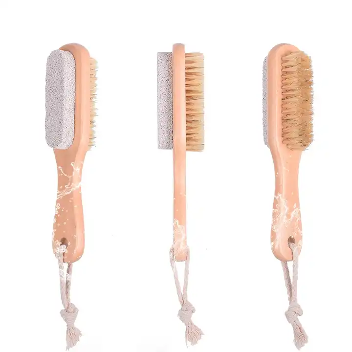 New Arrival Wooden Spa Foot Scrub Stone Brush Clean Dead Skin Bristle Brush Scrub Two-Sided Small Massage Brush